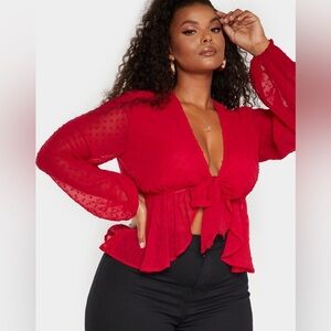 Red Sheer Long Sleeve top